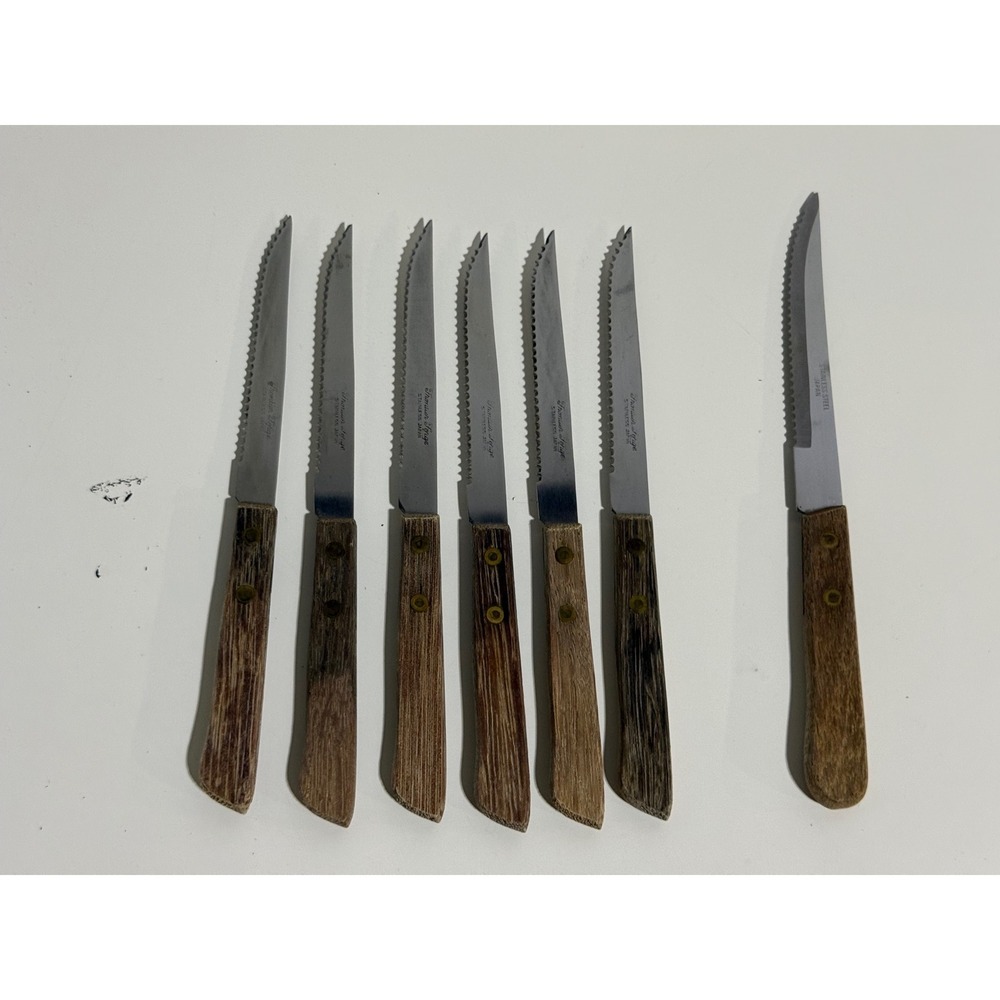 Frontier Forge 7pc Steak Knife Set Wood Handles Stainless Steel Japan MCM